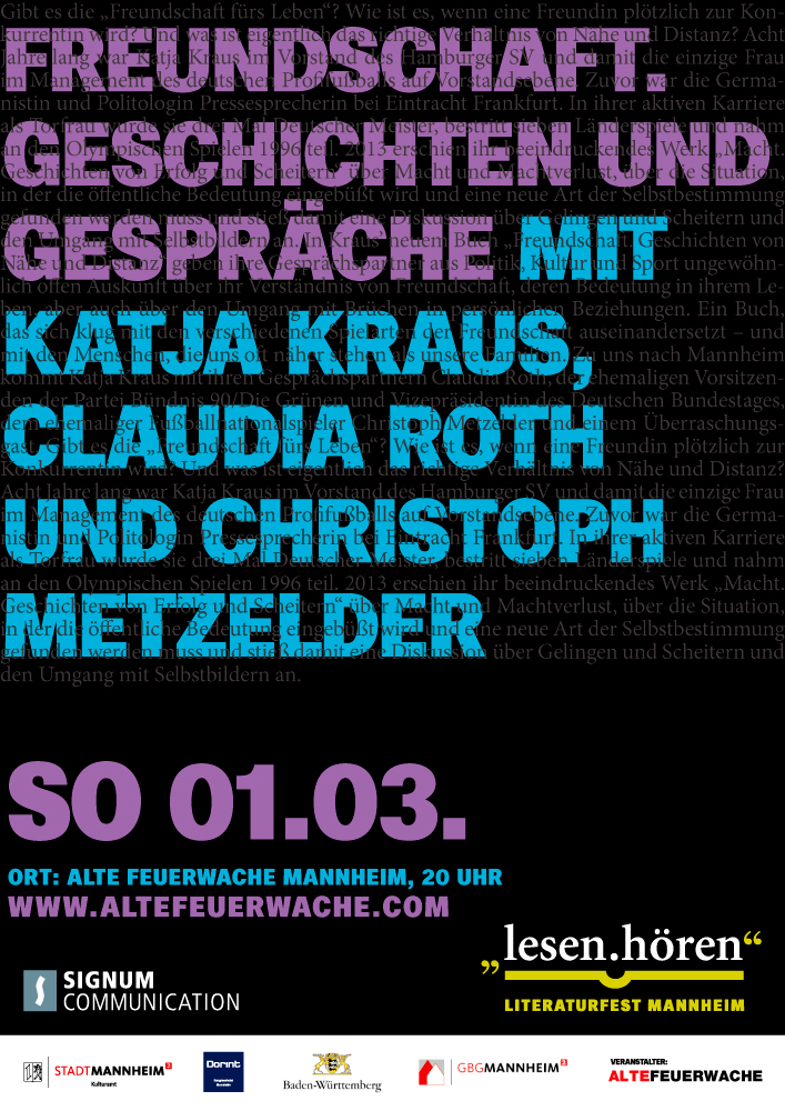 Freundschaft Geschichten Und Gesprache Mit Katja Kraus Claudia Roth Und Christoph Metzelder Alte Feuerwache Mannheim